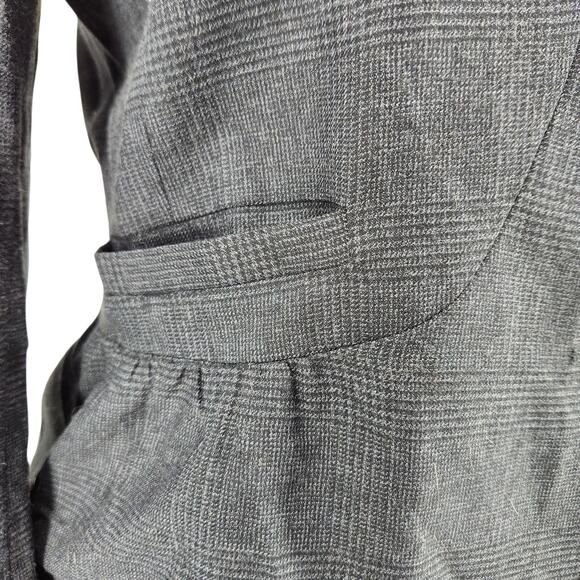 Loft Glen Check Blazer Gray Size 14 Mandarin Collar Peplum Back - Picture 6 of 7